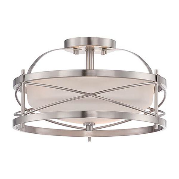 Ginger Brushed Nickel Two-Light Semi-Flush with Etched Opal Glass, image 1