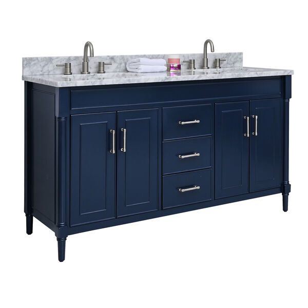 Bristol Navy Blue 61-Inch Vanity Set with Carrara White Marble Top, image 2