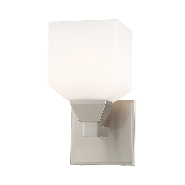 Aragon Brushed Nickel 5-Inch One-Light Wall Sconce with Hand Blown Satin Opal White Glass, image 6