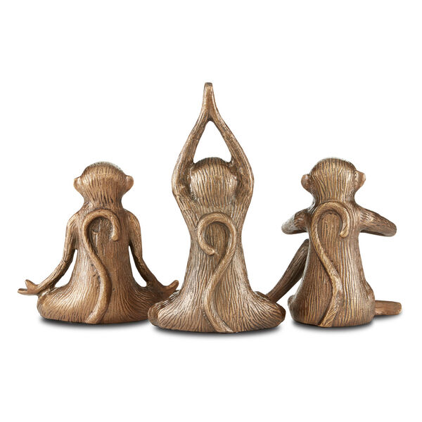 Zen Antique Brass Cast Aluminium Monkey, Set of 3, image 3