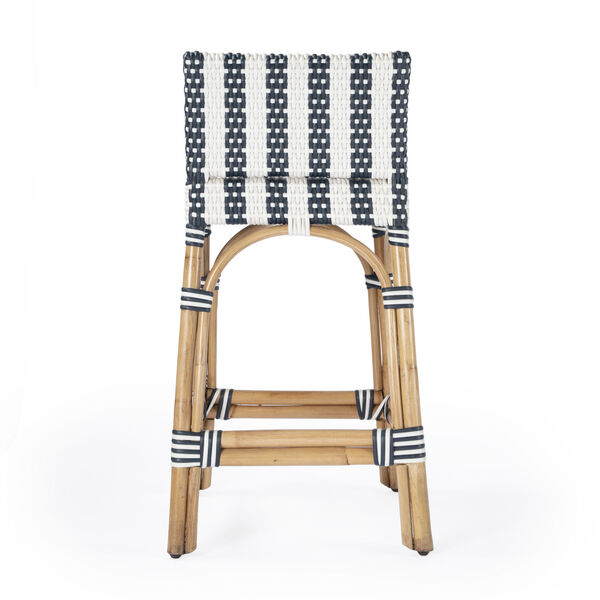 Serienna Blue and White Rattan Low Back Counter Stool, image 5