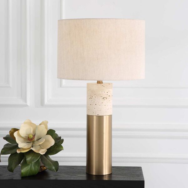 Gravitas Brushed Brass and Ivory Stone Lamp, image 2