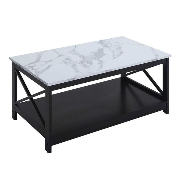 Oxford White Faux Marble and Black Coffee Table with Shelf, image 1