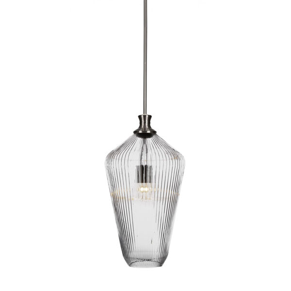 Carina Brushed Nickel One-Light 20-Inch Stem Hung Pendant with Clear Ribbed Glass, image 1