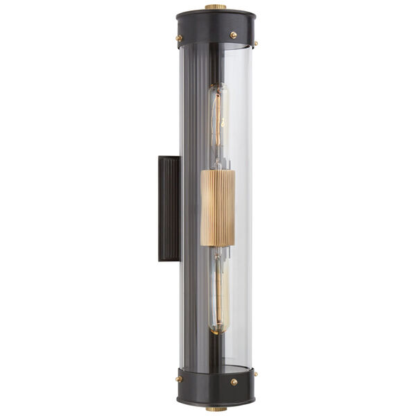 Marais Linear Bath Sconce in Bronze and Hand-Rubbed Antique Brass with Clear Glass by Thomas O'Brien, image 1