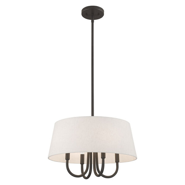 Belclaire English Bronze 18-Inch Four-Light Pendant Chandelier with Hand Crafted Oatmeal Hardback Shade, image 4