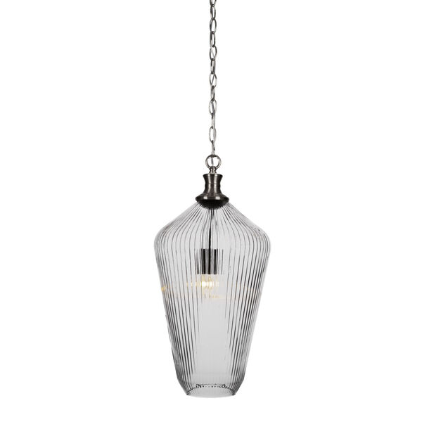 Carina Brushed Nickel One-Light 20-Inch Chain Hung Pendant with Clear Ribbed Glass, image 1