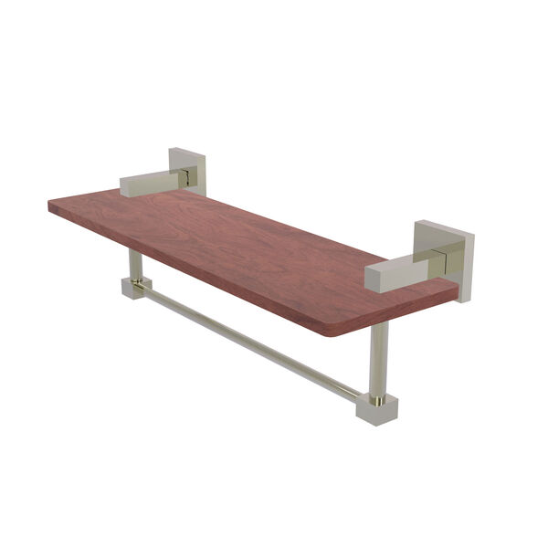 Montero Polished Nickel 16-Inch Solid IPE Ironwood Shelf with Integrated Towel Bar, image 1