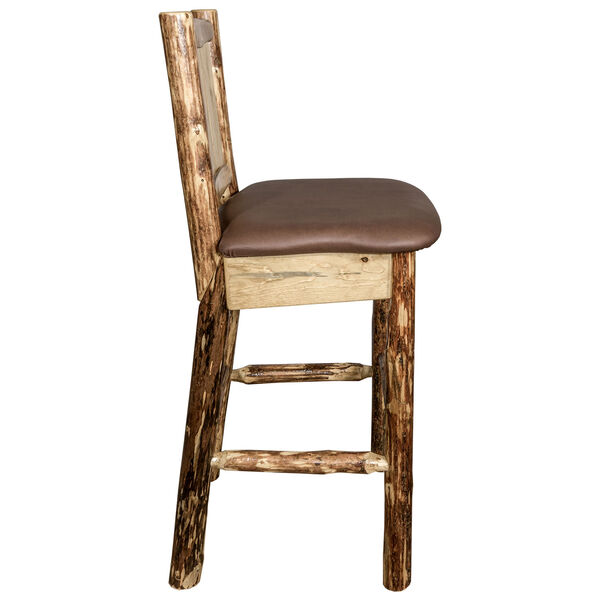 Glacier Country Barstool with Back - Saddle Upholstery, with Laser Engraved Pine Tree Design, image 5