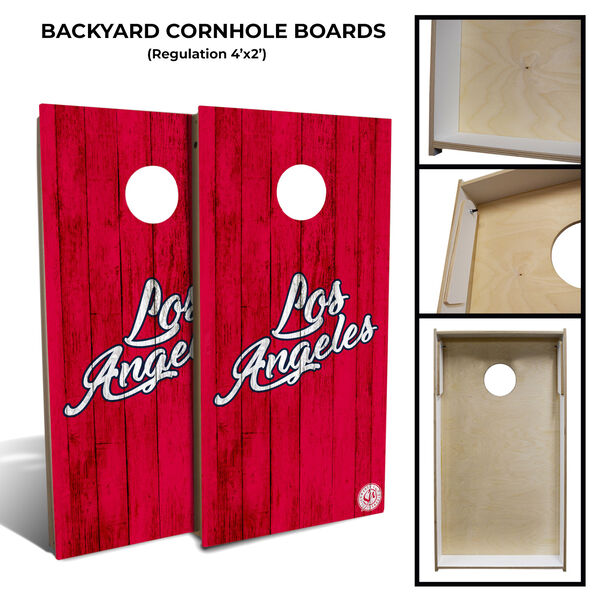 Los Angeles Red White Solid Wood Baseball Cornhole Board Set with 8 Bags, image 2