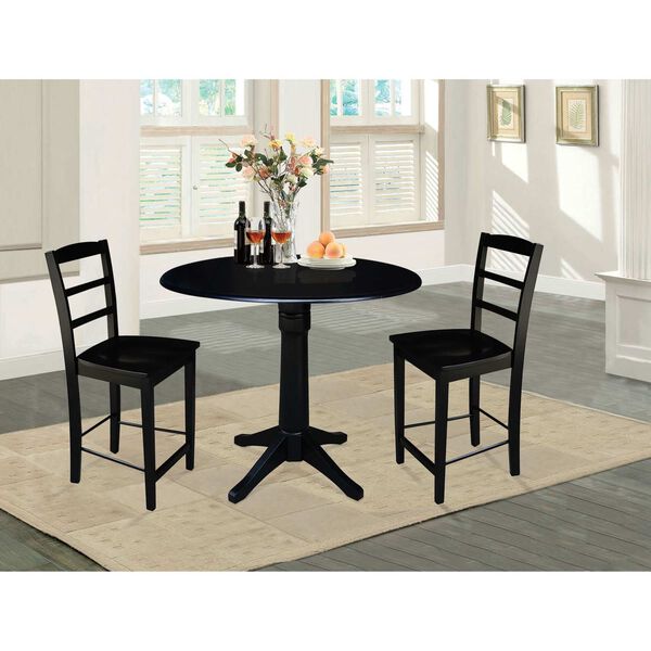 Black 42-Inch Round Pedestal Counter Height Table with Stools, 3-Piece, image 3