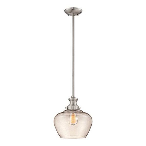 Brushed Nickel One Light 11-in Pendant with Clear Glass, image 1