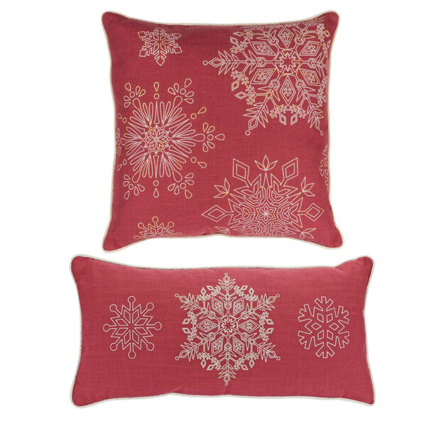 Red Snowflake Pillow , Set of Two, image 1