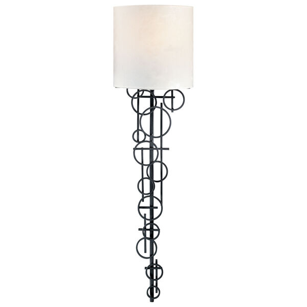 Black Wall Sconce with Linen Shade, image 1