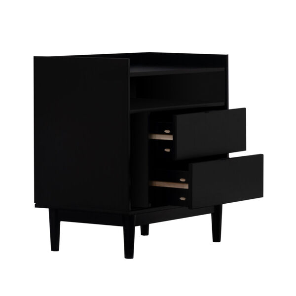 Black Solid Wood Two-Drawer Nightstand, image 6