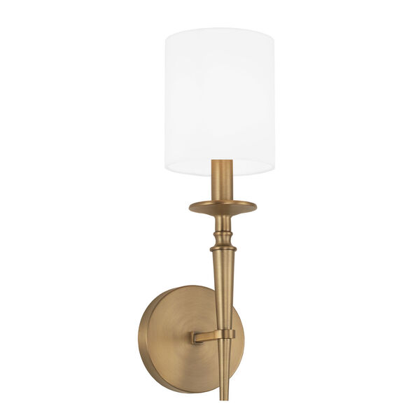 Abbie Aged Brass One-Light Wall Sconce with White Fabric Stay Straight Shade, image 1