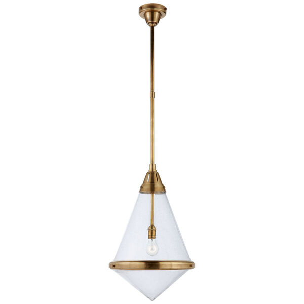 Gale Large Pendant in Hand-Rubbed Antique Brass with Seeded Glass by Thomas O'Brien, image 1