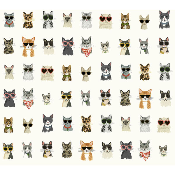 Multi White Cool Cats Peel and Stick Wallpaper, image 1