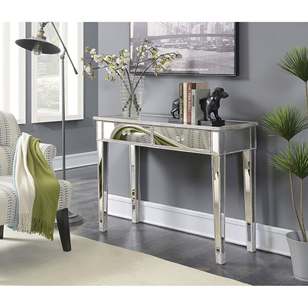 Gold Coast Weathered White Mirrored Two-Drawer Desk Console Table, image 2