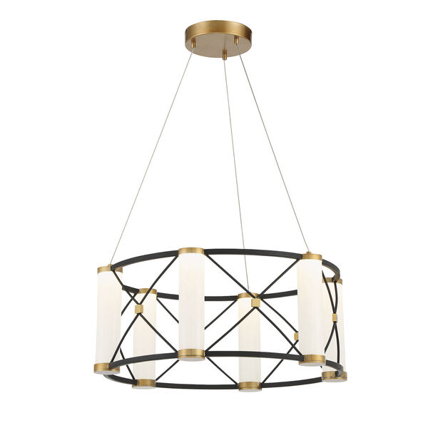 Aries Matte Black and Burnished Brass Six-Light Integrated LED Pendant, image 3