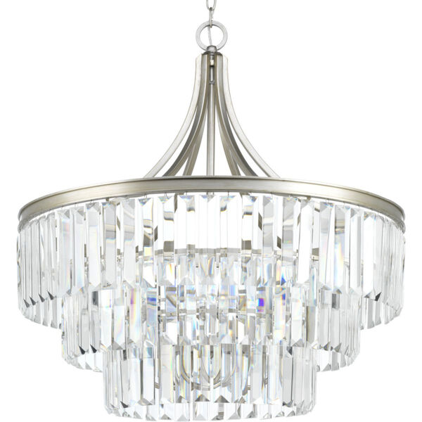 P5346-134: Glimmer Silver Ridge Six-Light Semi Flush Mount with Tea Stained Glass, image 1