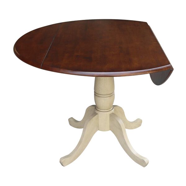 Antiqued Almond and Espresso 30-Inch Round Dual Drop Leaf Pedestal Dining Table, image 2