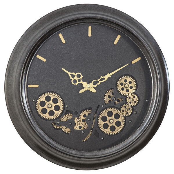 Black and Gold 19-Inch Round Gear Clock, image 1