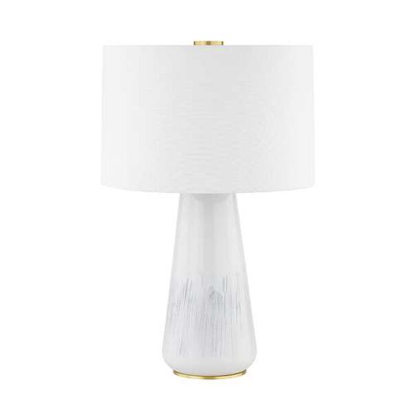 Saugerties Aged Brass Gloss White Ash Ceramic One-Light Table Lamp, image 1