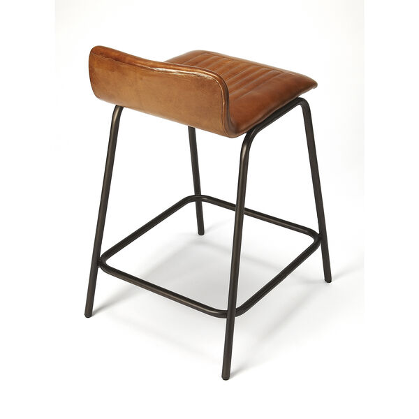 Industrial Chic Brown Ludlow Leather and Metal Counter Stool, image 2