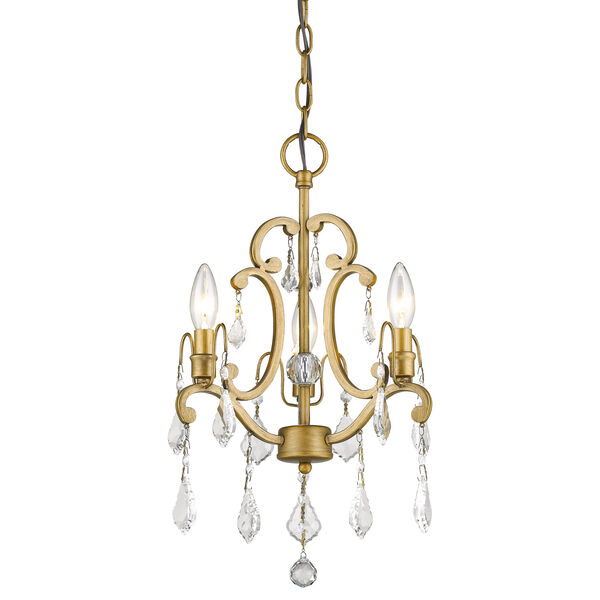 Claire Antique Gold 12-Inch Three-Light Chandelier, image 2