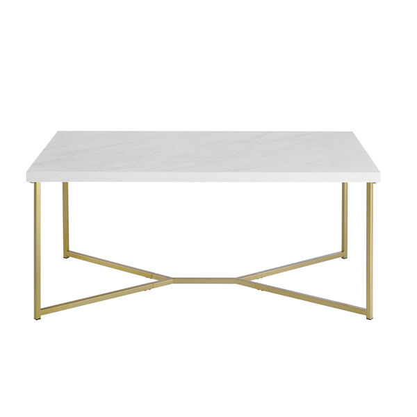 White Faux Marble and Gold Coffee Table, image 3