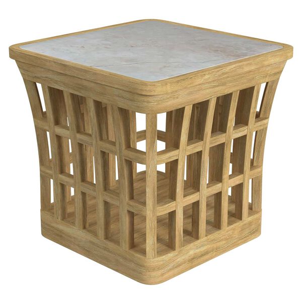 Monhegan Natural Teak and Marble Outdoor End Table, image 4