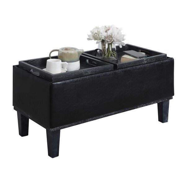 Black Storage Ottoman with Reversible Tray, image 2