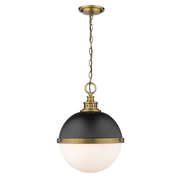 Peyton Matte Black and Factory Bronze Two-Light Pendant With Opal Etched Glass, image 1