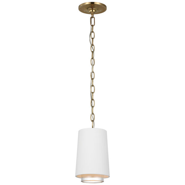 Sydney Narrow Pendant in Soft Brass with Matte White and Clear Glass by Marie Flanigan, image 1