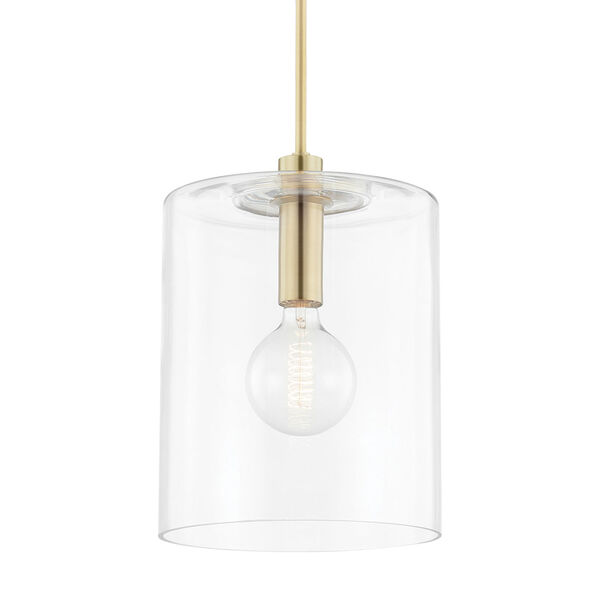 Neko Aged Brass One-Light Large Pendant with Clear Glass, image 1