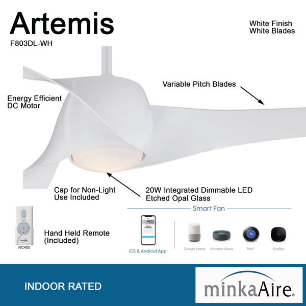 Artemis White 58-Inch LED Smart Ceiling Fan, image 3