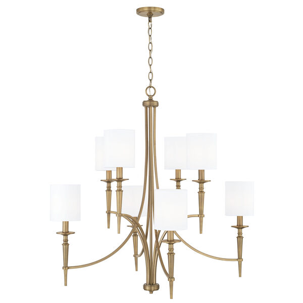 Abbie Aged Brass Eight-Light Chandelier with White Fabric Stay Straight Shades, image 3