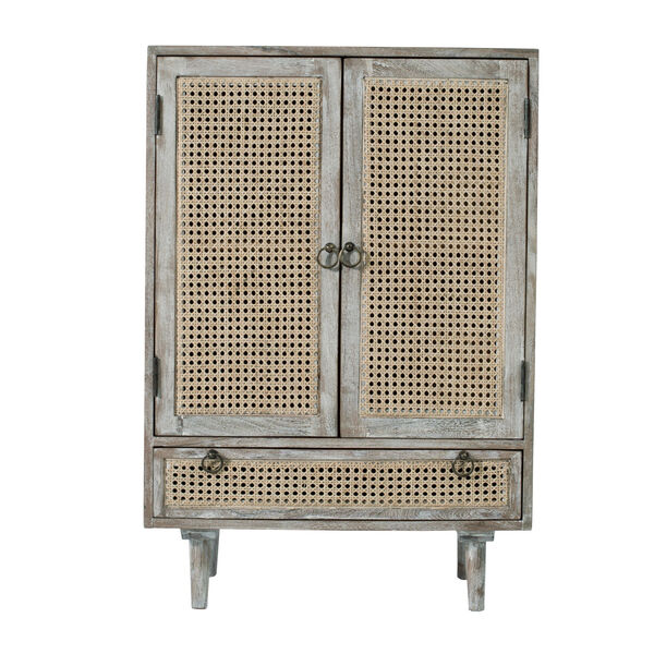 Whitewashed Natural Cane Two-Door Cabinet, image 1