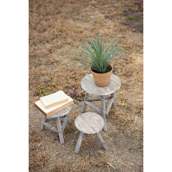 White Recycled Wooden Display Stools, Set of 3, image 1