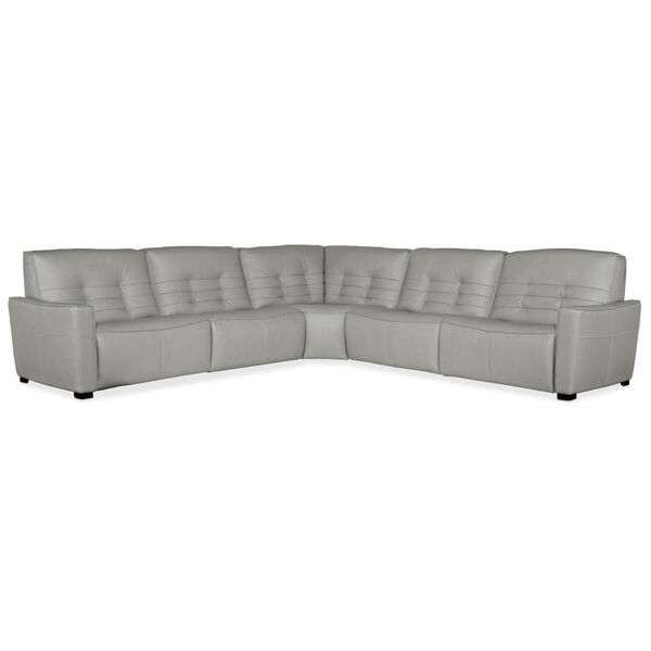 Reaux Gray Leather Five-Piece Power Recline Sectional with Three Power Recliner Sections, image 1