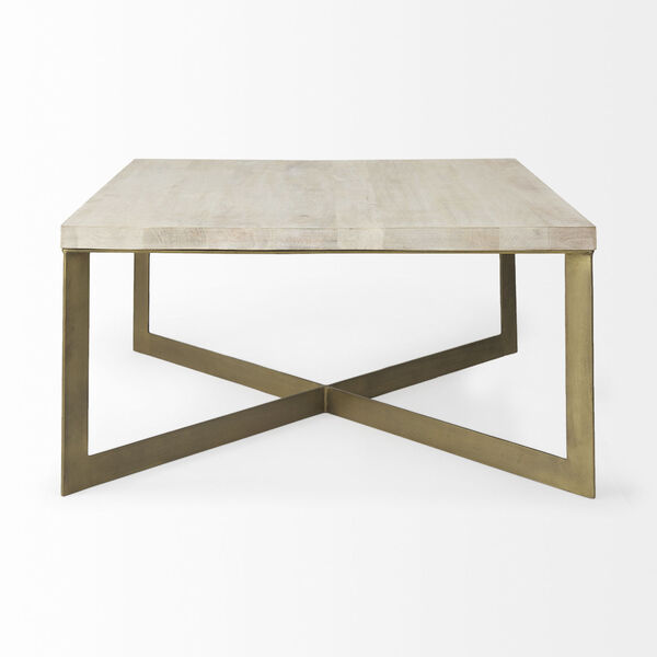 Faye Light Brown and Gold X-Shaped Square Coffee Table, image 3