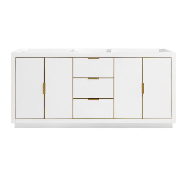 White 72-Inch Bath Vanity Cabinet with Gold Trim, image 1