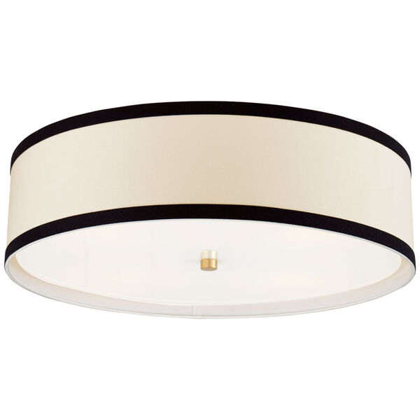 Walker Large Flush Mount in Gild with Cream Linen Shade with Black Linen Trim by kate spade new york, image 1