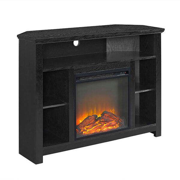 44-inch Wood Corner Highboy Fireplace TV Stand - Black, image 2