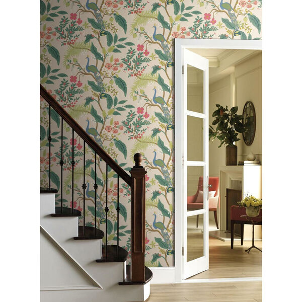 Rifle Paper Co. Light Pink Peacock Wallpaper, image 1