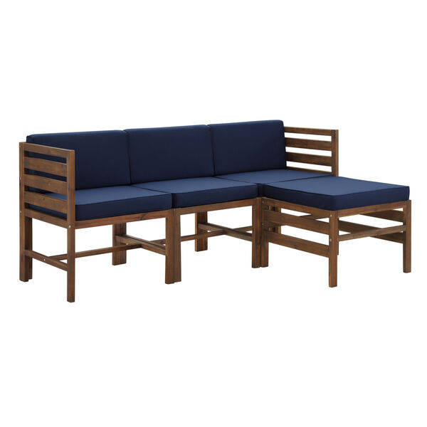 Sanibel Dark Brown and Navy Blue Furniture Set with Ottoman, Four Piece, image 1