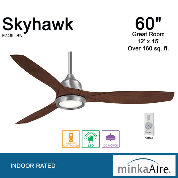 Skyhawk Brushed Nickel 60-Inch Ceiling Fan with LED Light Kit, image 5
