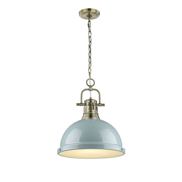 Quinn Aged Brass One-Light Pendant with Seafoam Shade, image 1