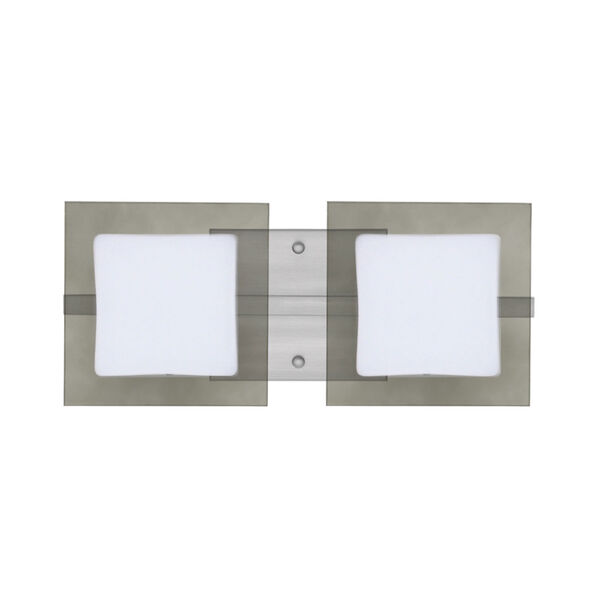 Alex Satin Nickel Two-Light ADA Wall Vanity With Opal and Smoke Glass, image 1
